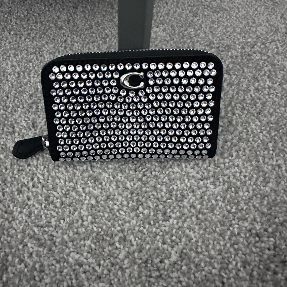 Coach mini wallet with Crystals on black leather with silver hardware